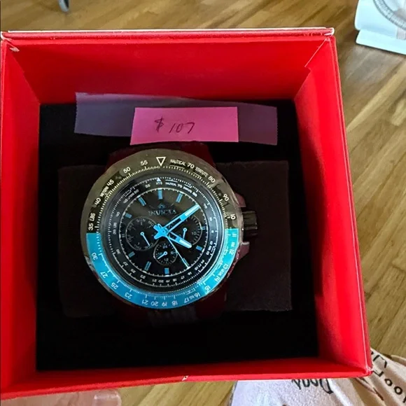 Invicta Men's Watch with Black Dial and Blue Bezel